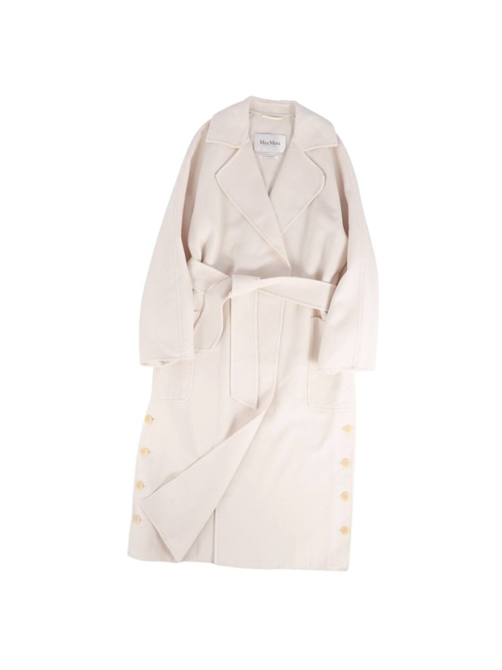 Max Mara Coat Long White Tag Cucito Mano Wrap Wool Cashmere Belted